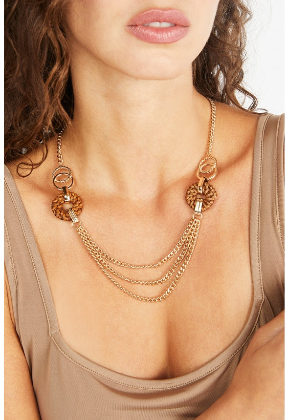 Paloma Chain and Raffia Necklace Brown/Gold