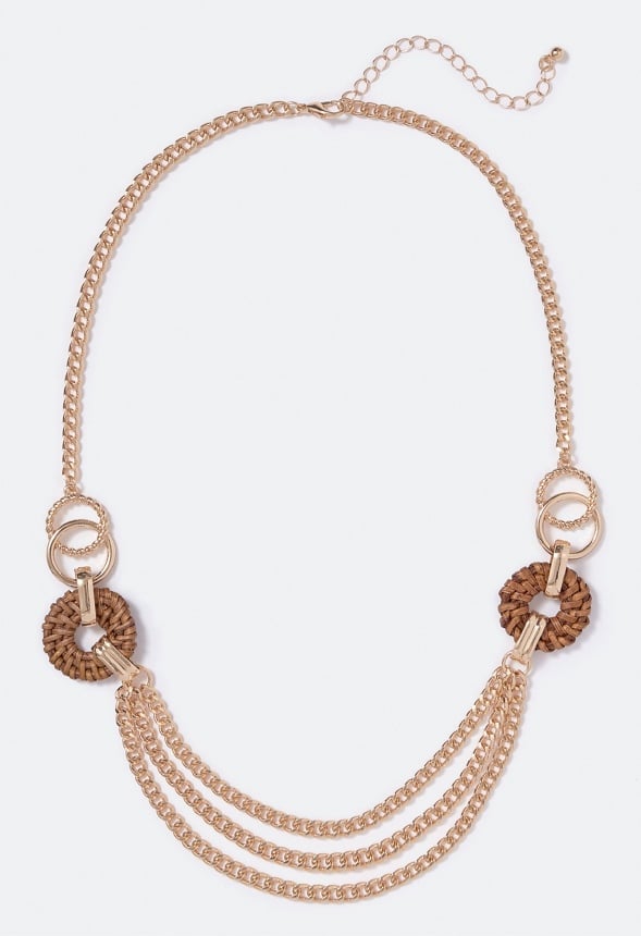 Paloma Chain and Raffia Necklace Brown/Gold