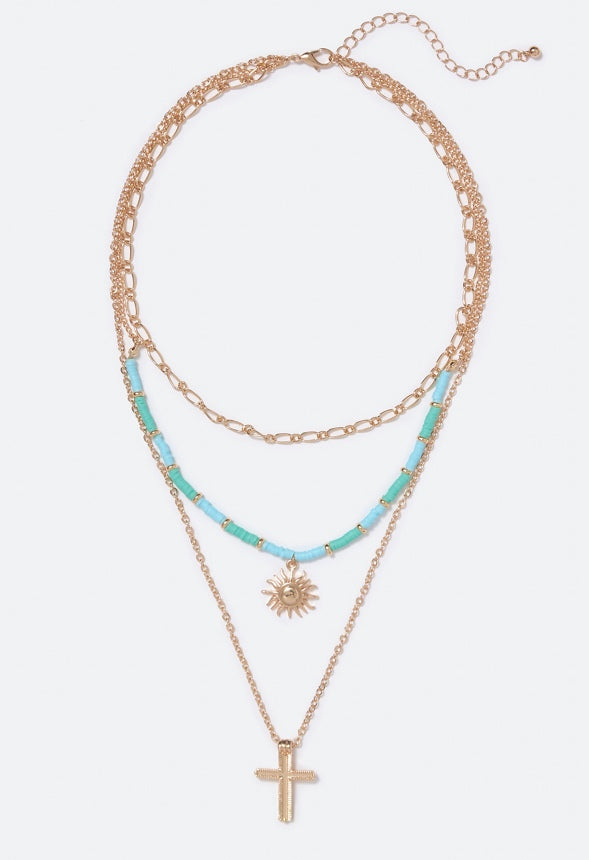 Brooke Cross and Sun Pendant Necklace Turquoise/Gold