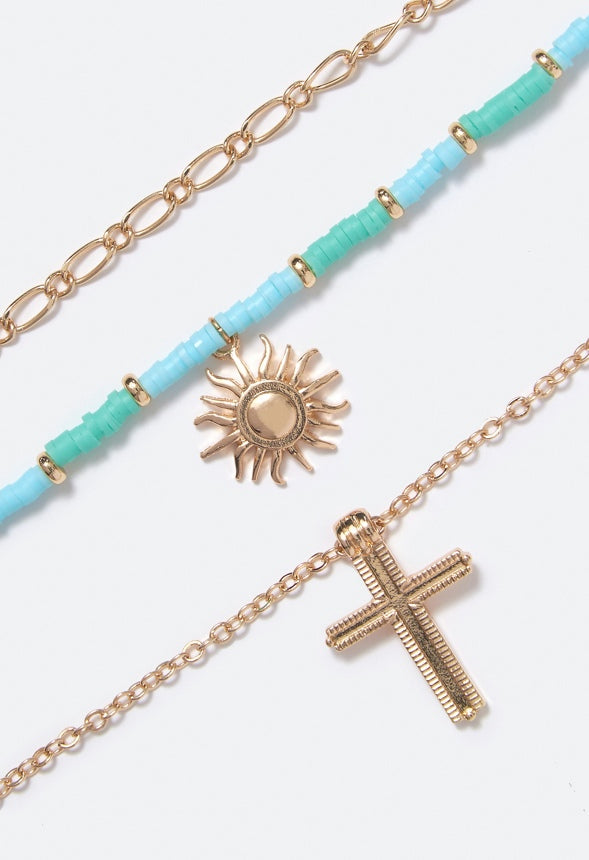 Brooke Cross and Sun Pendant Necklace Turquoise/Gold