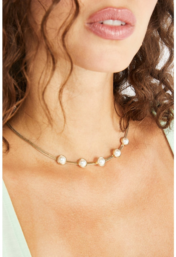 Ana Pearl Flat Chain Necklace Cream/Gold