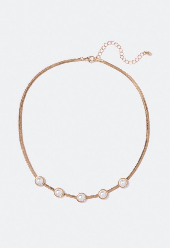 Ana Pearl Flat Chain Necklace Cream/Gold