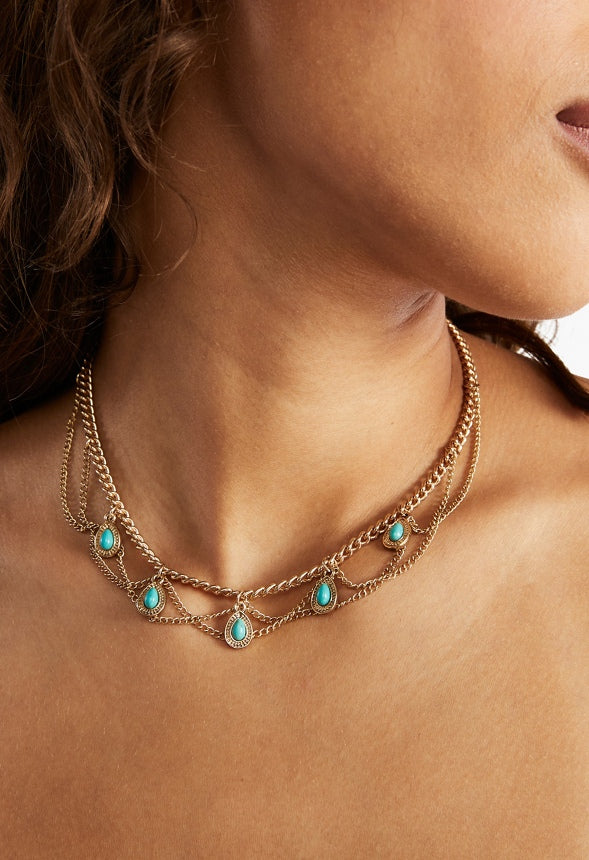 Nora Teardrop Turquoise Choker  Turquoise/Antique Gold