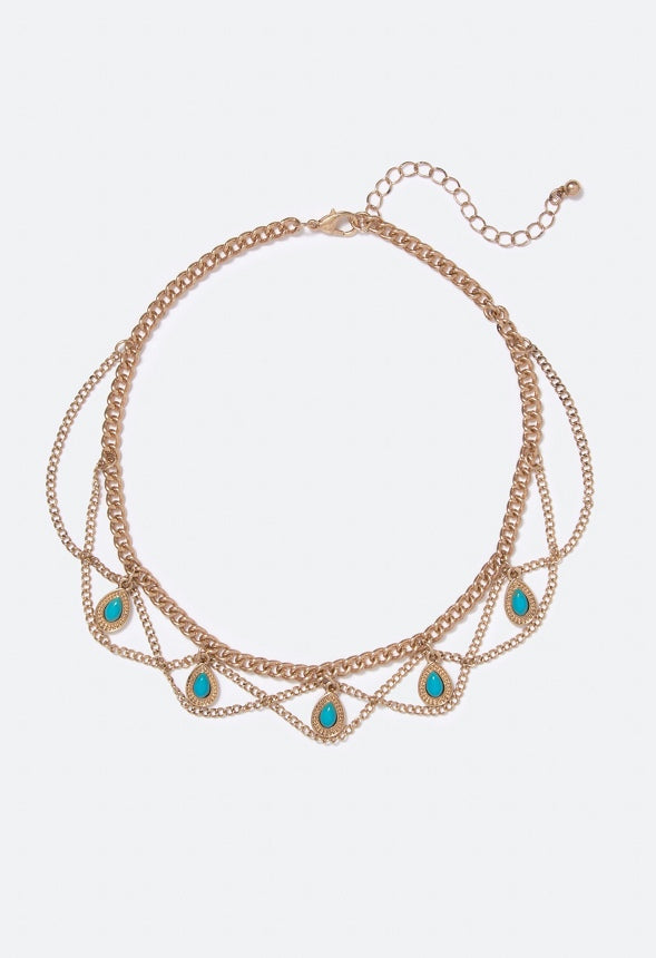 Nora Teardrop Turquoise Choker  Turquoise/Antique Gold