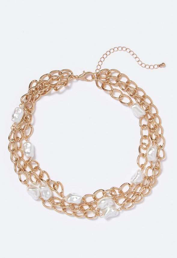 Athena Layered Pearls Necklace  Cream/Gold