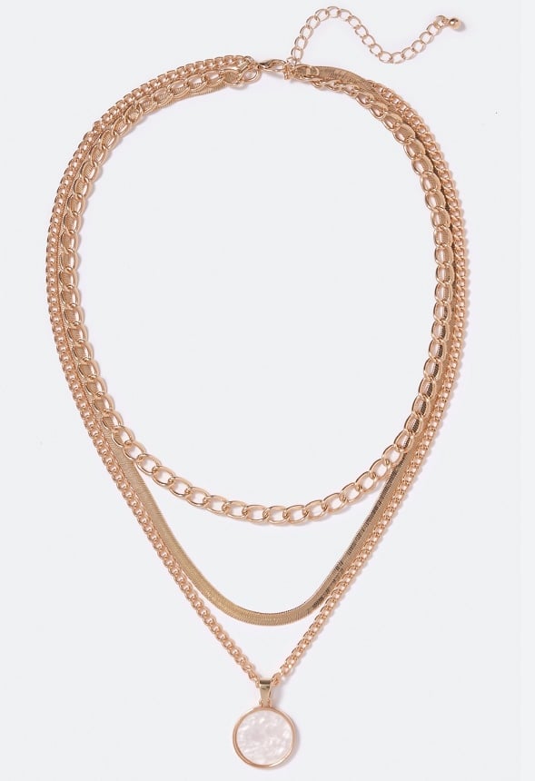 Isla Layered Pearl Oval Drop Necklace  Gold