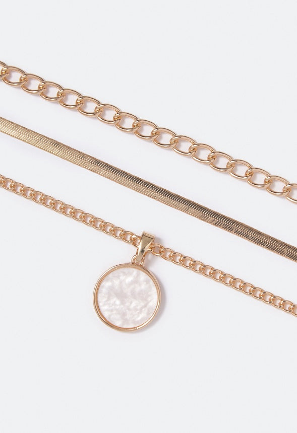 Isla Layered Pearl Oval Drop Necklace  Gold