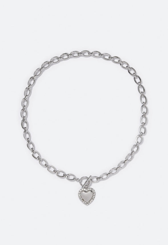 Alaina Puff Heart Chain Necklace Silver
