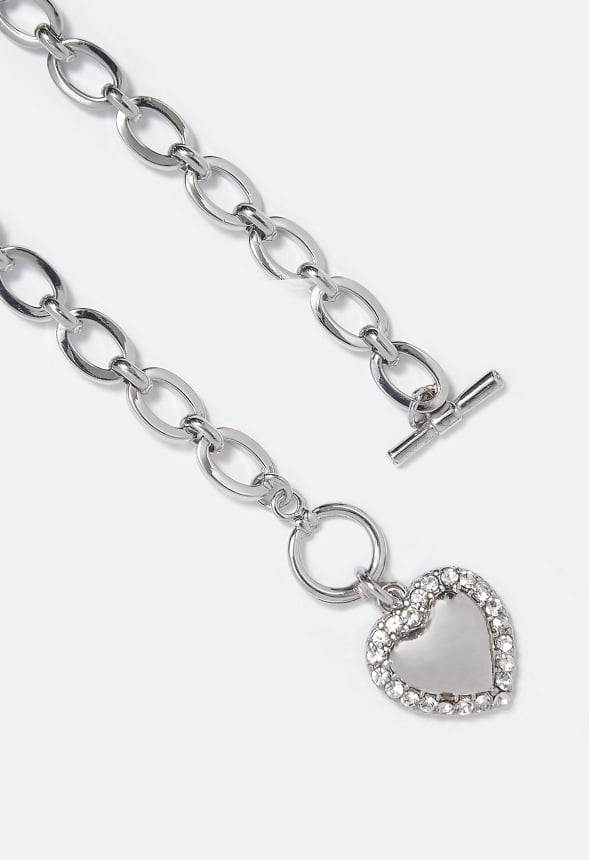 Alaina Puff Heart Chain Necklace Silver