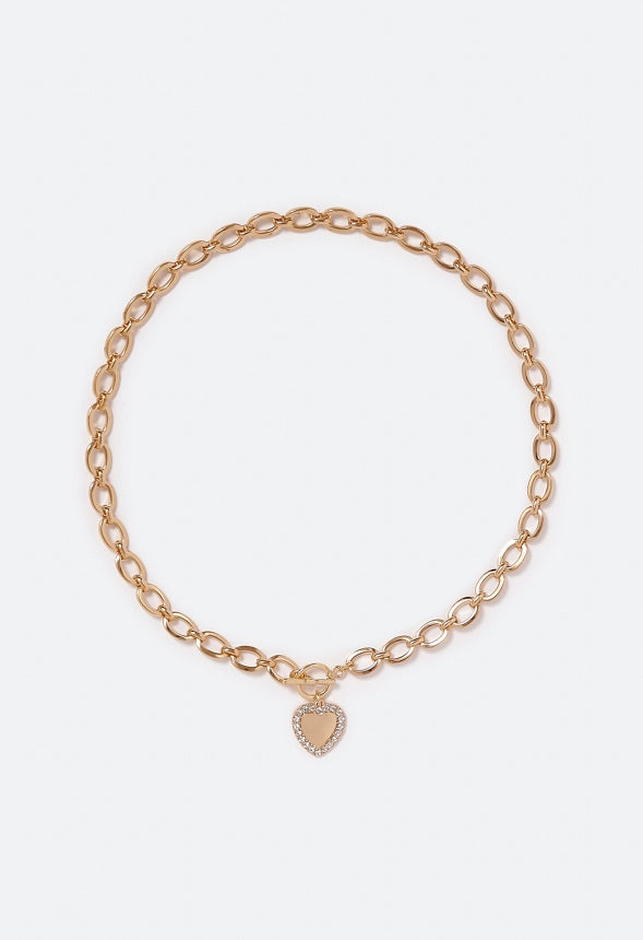 Alaina Puff Heart Chain Necklace Crystal/Gold