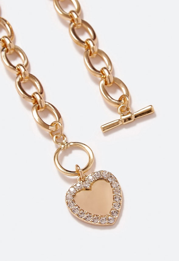 Alaina Puff Heart Chain Necklace Crystal/Gold
