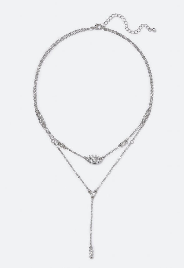Lila Eye and Beads Necklace Crystal/Silver