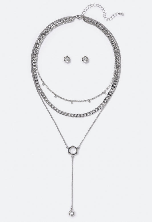 Gemma Layered Ring Necklace Set Silver