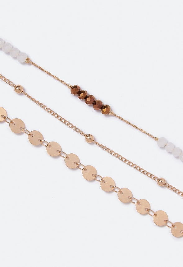 Skyla Beads and Chain Layered Necklace Pink/Teal/Gold