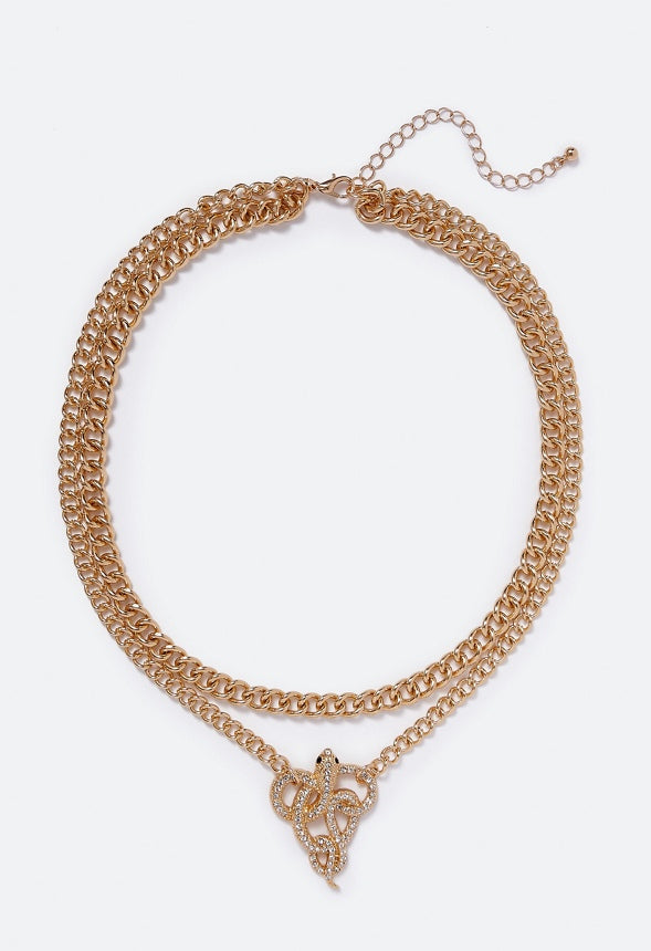 Kiana Rhinestone Snake Double Chain Necklace Crystal/Gold