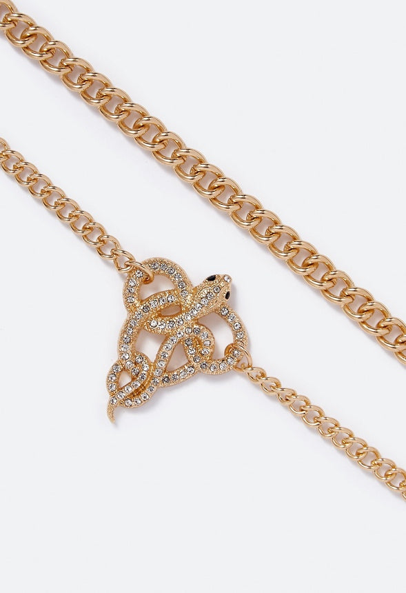 Kiana Rhinestone Snake Double Chain Necklace Crystal/Gold