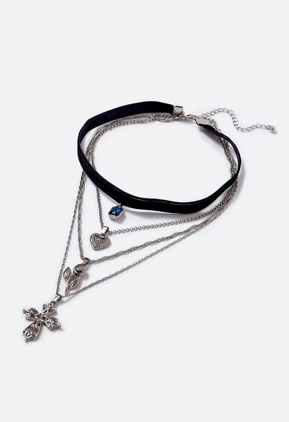 Ramona Charms Layer Necklace  Black/Silver