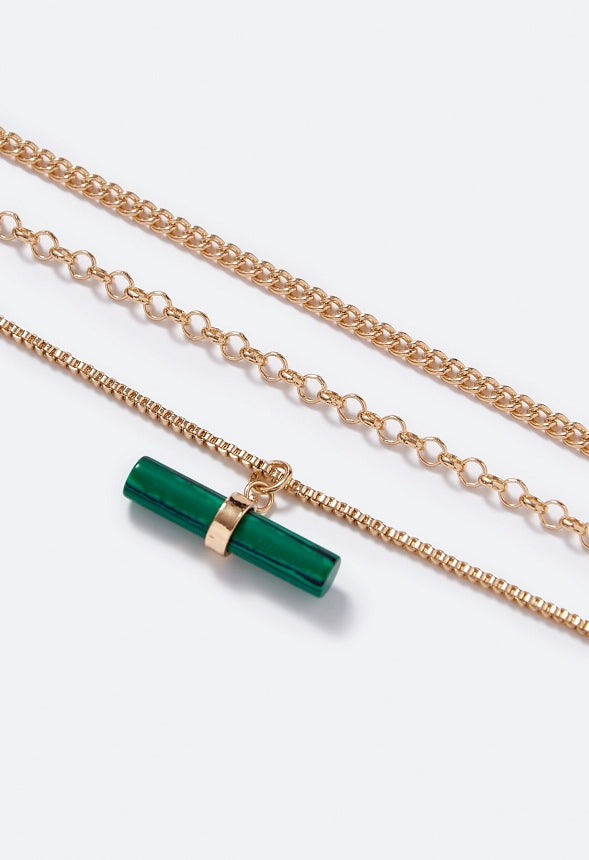 Kylie Malachite Charm Layer Necklace Green/Gold