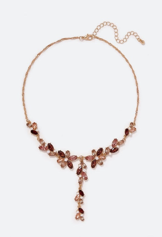 Zariah Tonal Navette Necklace Peach/Blush/Burgundy