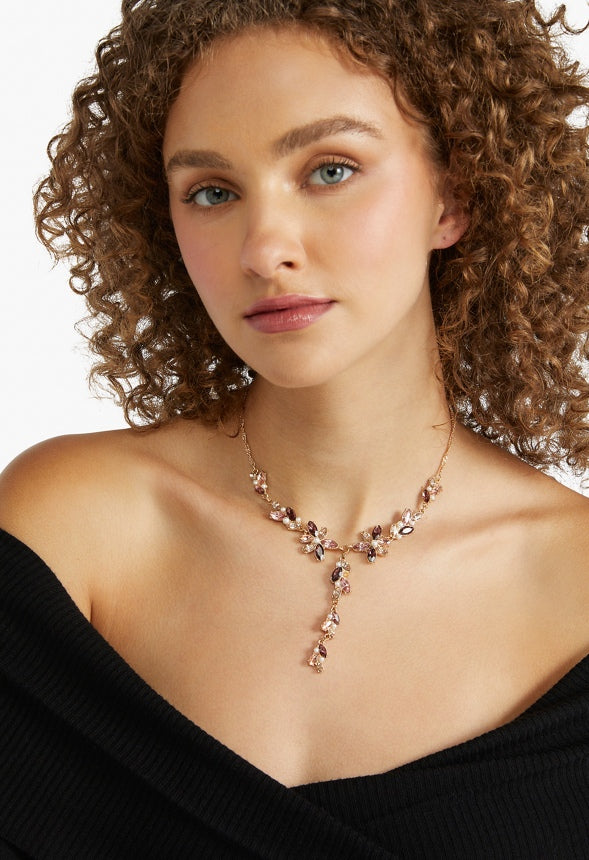 Zariah Tonal Navette Necklace Peach/Blush/Burgundy