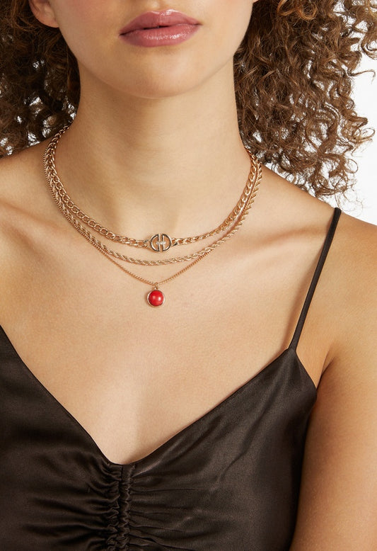 Arianna Semi Precious Drop Layered Necklace Rust/Gold