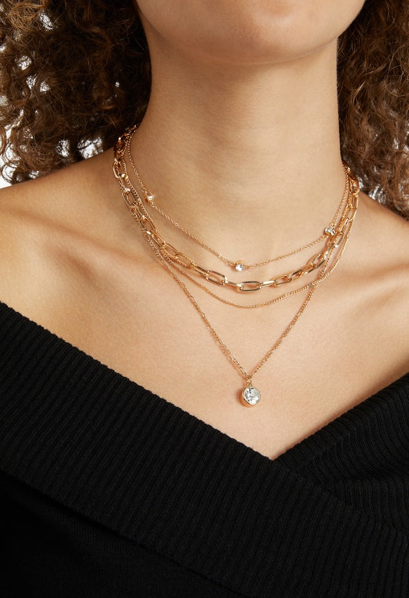 Annie Layer Chain Necklace with Glass Pendant Crystal/Gold