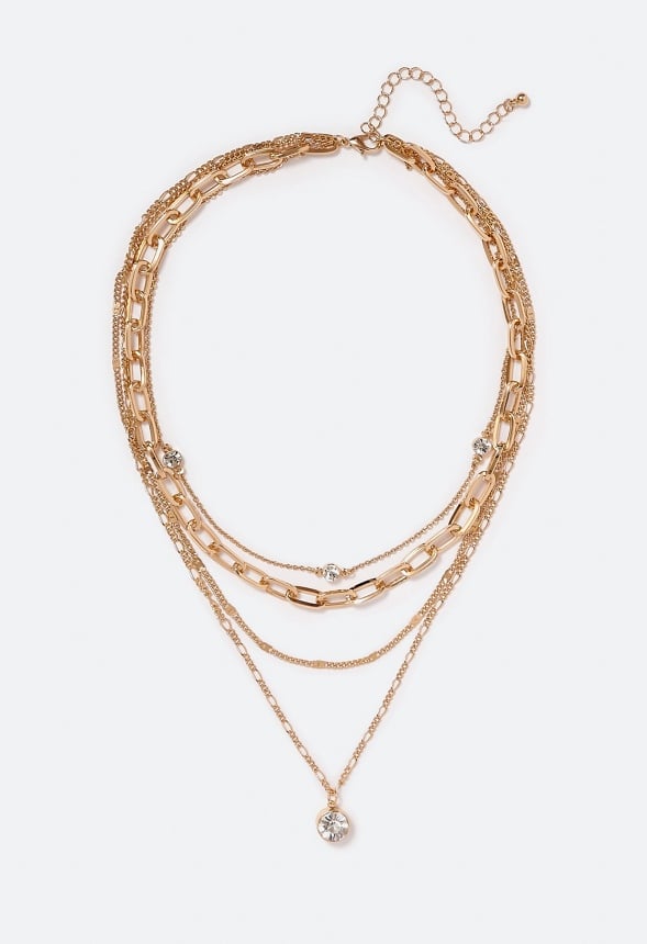 Annie Layer Chain Necklace with Glass Pendant Crystal/Gold