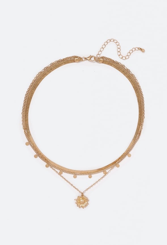 Emilia Sunflower Multirow Necklace Crystal/Gold
