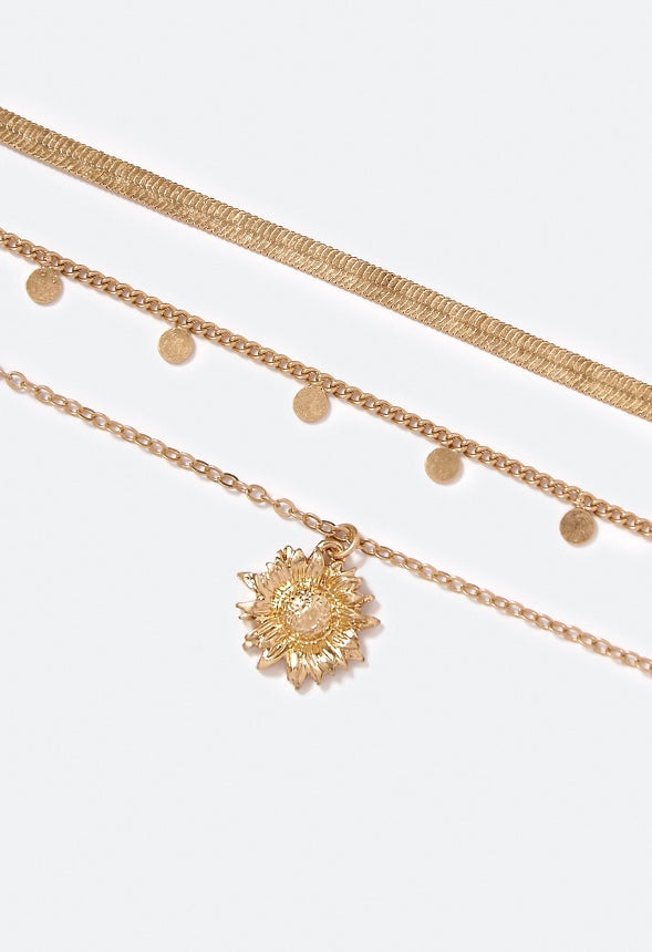 Emilia Sunflower Multirow Necklace Crystal/Gold