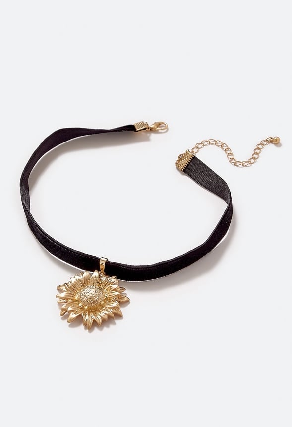 Noa Sunflower Cord Necklace Black/Gold