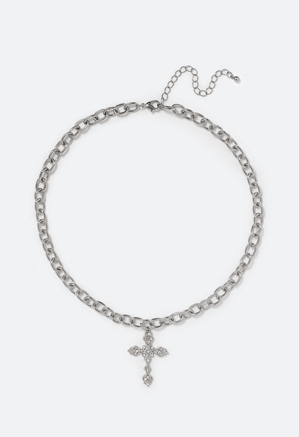 Poppy Filigree Cross Chain Necklace Crystal/Silver