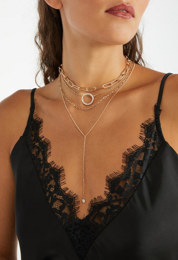 Elsa Pave Ring Multirow Necklace Crystal/ Gold