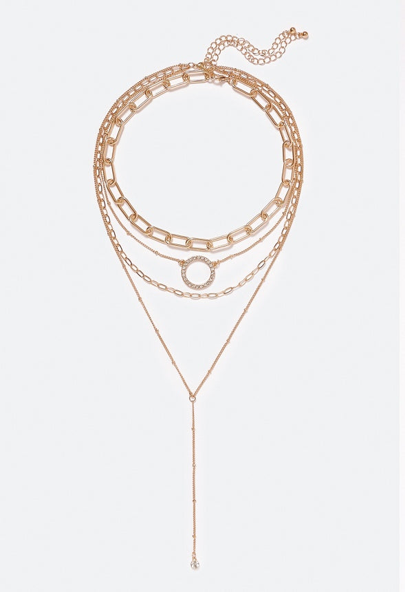 Elsa Pave Ring Multirow Necklace Crystal/ Gold