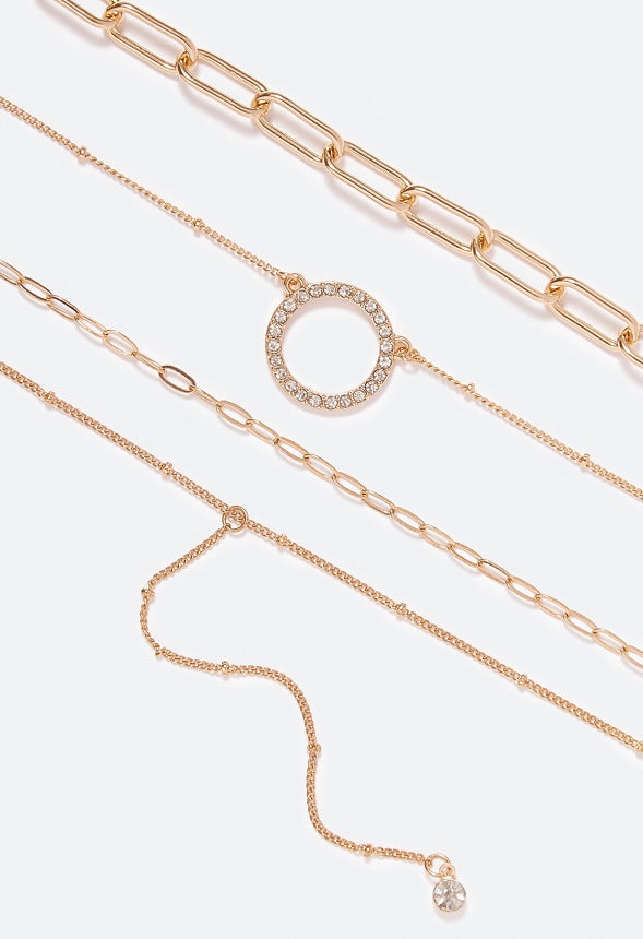 Elsa Pave Ring Multirow Necklace Crystal/ Gold