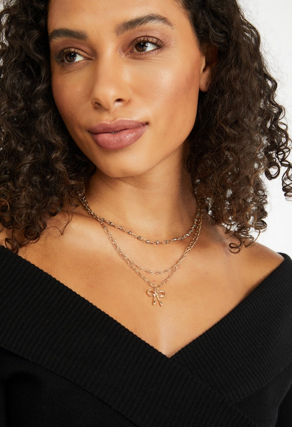 Frida Pave Bow Multirow Necklace Crystal/ Gold