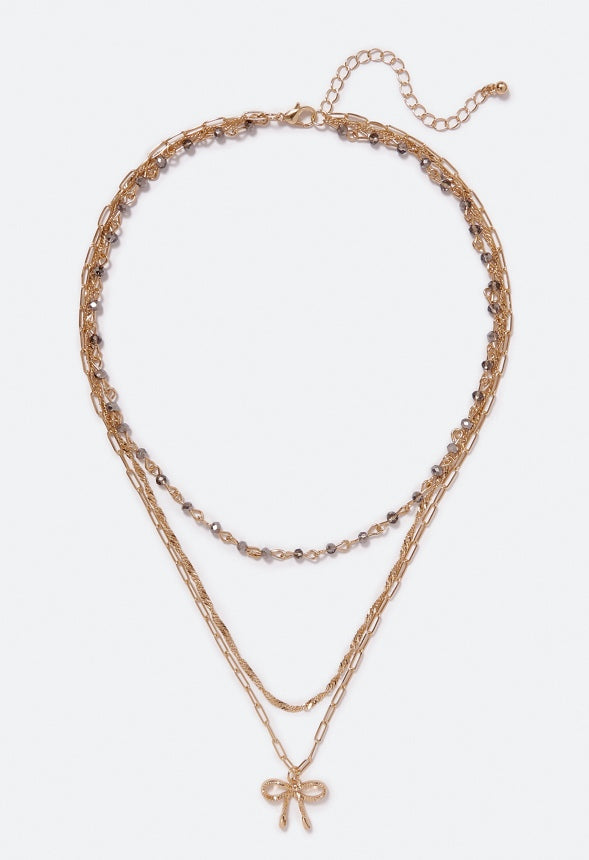 Frida Pave Bow Multirow Necklace Crystal/ Gold