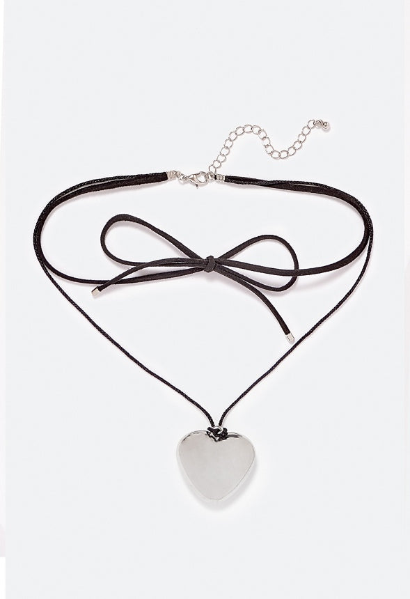 Billie Puff Heart Wrap Around Choker Silver/ Black