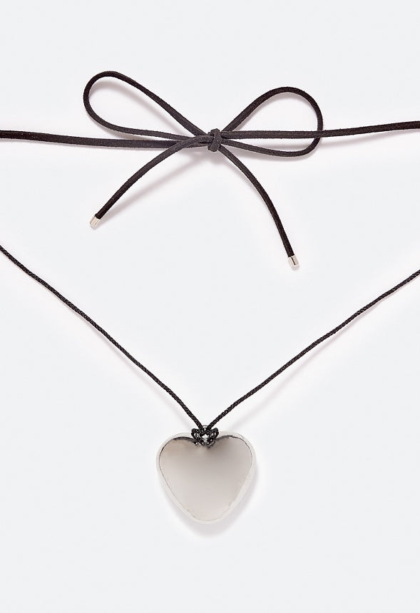 Billie Puff Heart Wrap Around Choker Silver/ Black