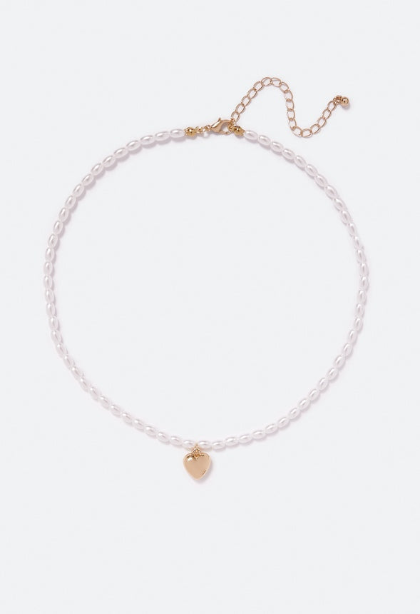 Iliana Pearl Necklace With Heart Detail Cream/ Gold