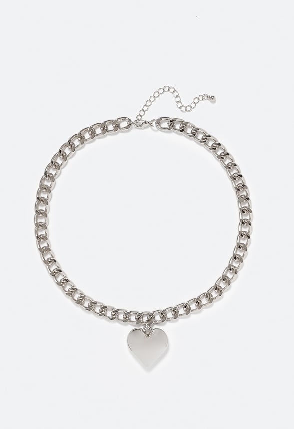 Vada Chain And Puff Heart Necklace Silver