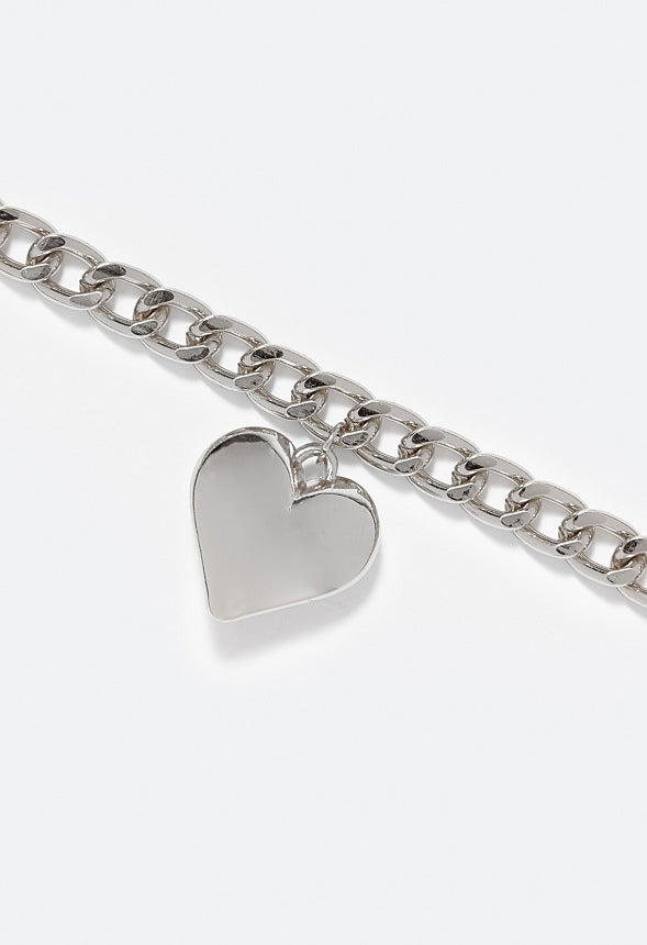 Vada Chain And Puff Heart Necklace Silver