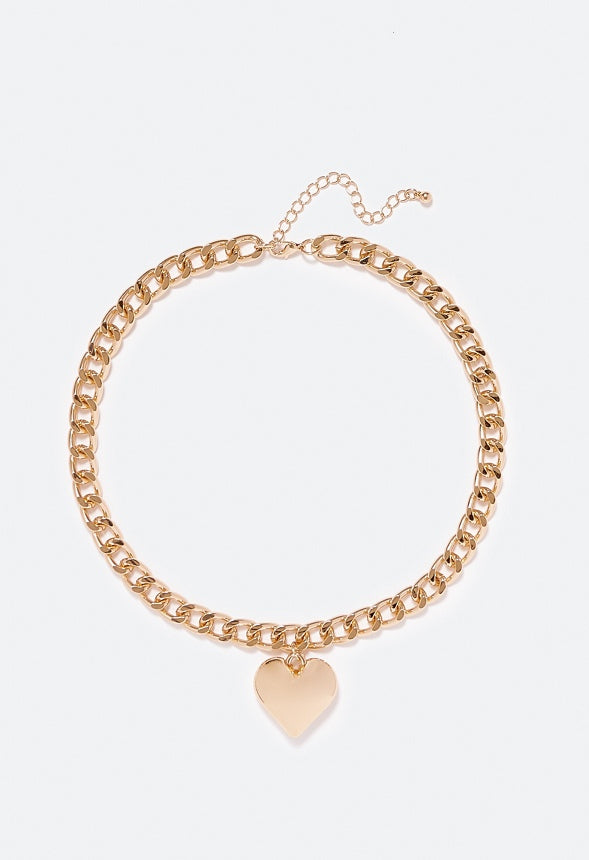 Vada Chain And Puff Heart Necklace Gold
