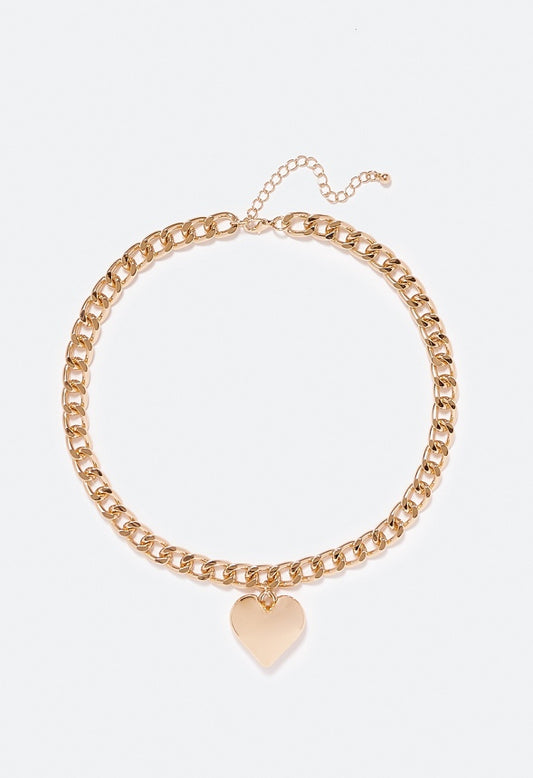 Vada Chain And Puff Heart Necklace Gold