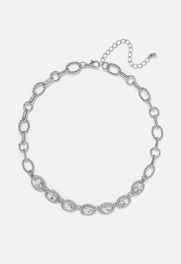Luella Oval Glass Stones Necklace Silver
