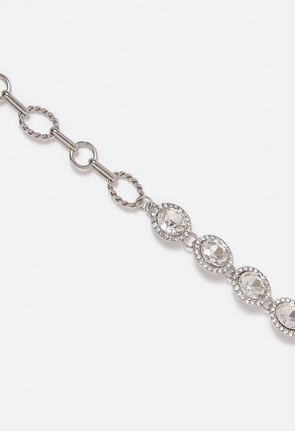 Luella Oval Glass Stones Necklace Silver