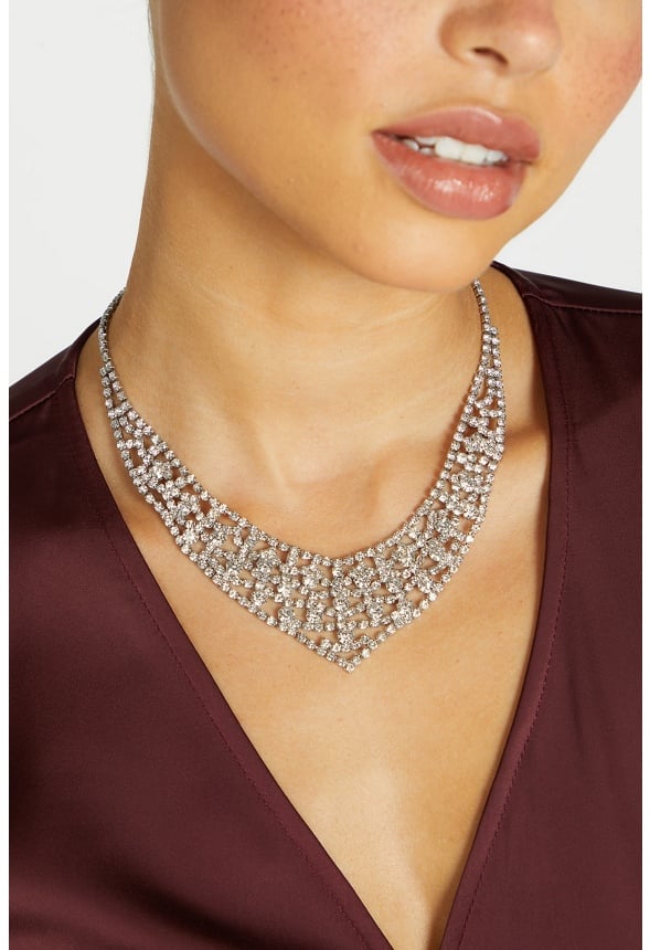 Lexie Ornate Glass Stones Necklace Silver