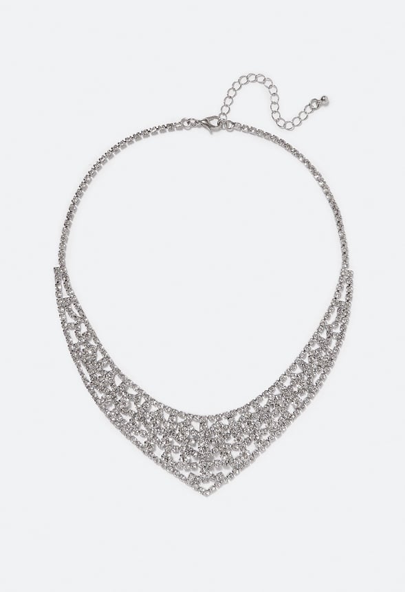Lexie Ornate Glass Stones Necklace Silver