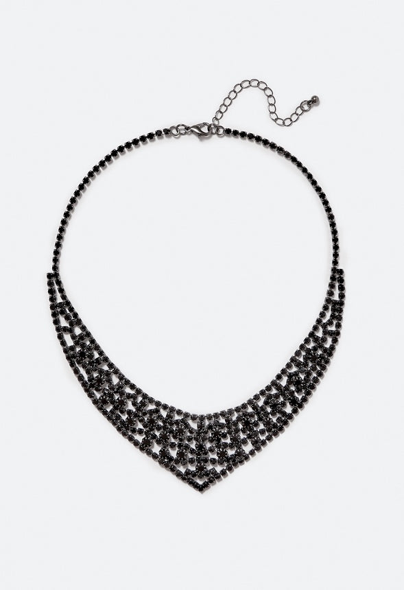 Lexie Ornate Glass Stones Necklace Jet