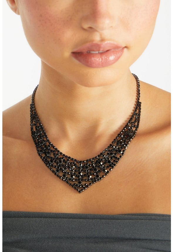 Lexie Ornate Glass Stones Necklace Jet