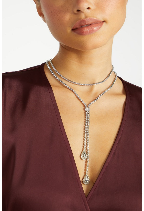Selah Glass Cupchain & Teardrop Layer Necklace Silver